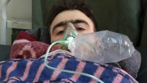 A Syrian man receives treatment following the attack in rebel-held Khan Sheikhoun on April 4.