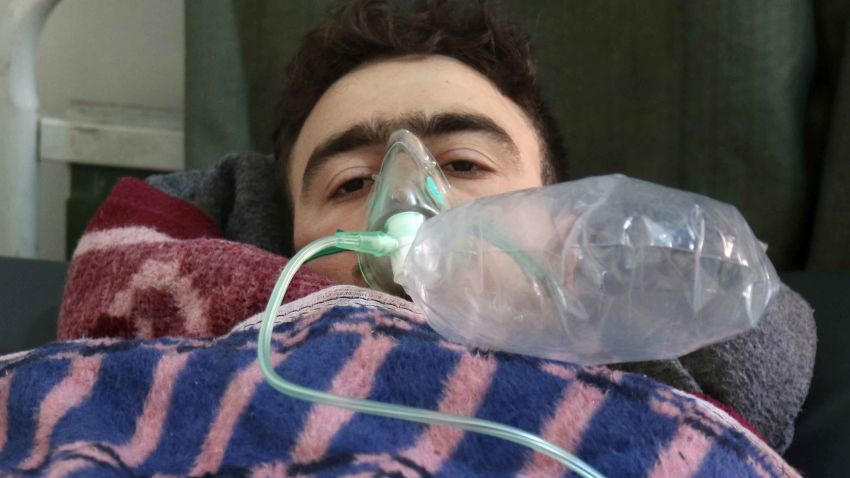 A Syrian man receives treatment following a suspected toxic gas attack in Khan Sheikhun, a rebel-held town in the northwestern Syrian Idlib province, on April 4, 2017.
Warplanes carried out a suspected toxic gas attack that killed at least 35 people including several children, a monitoring group said. The Syrian Observatory for Human Rights said those killed in the town of Khan Sheikhun, in Idlib province, had died from the effects of the gas, adding that dozens more suffered respiratory problems and other symptoms.
/ AFP PHOTO / Mohamed al-Bakour (Photo credit should read MOHAMED AL-BAKOUR/AFP/Getty Images)