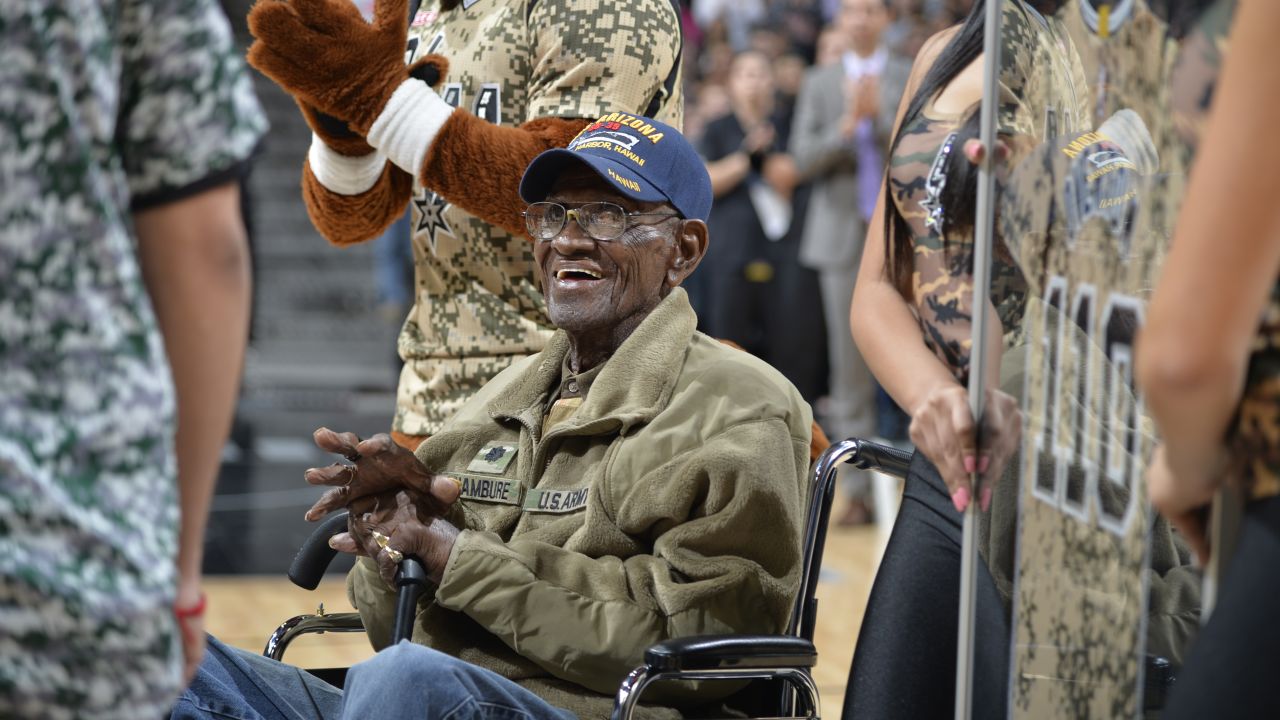 The NBA's San Antonio Spurs honor Richard Overton, the oldest-living US veteran, during their Military Appreciation Night on Thursday, March 23. Overton is 110 years old.