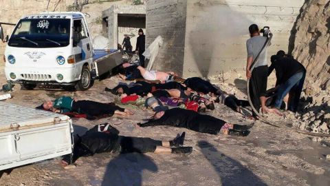 This photo provided by the Idlib Media Center shows victims of the suspected attack.
