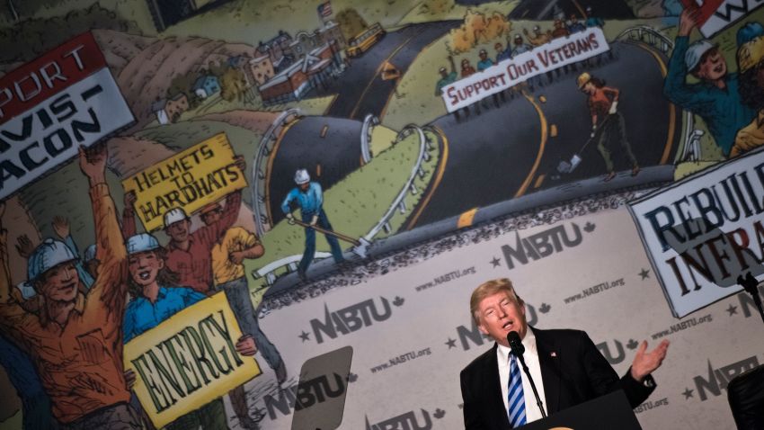 US President Donald Trump speaks during the 2017 North America's Building Trades Unions National Legislative Conference at the Washington Hilton on April 4, 2017 in Washington, DC.