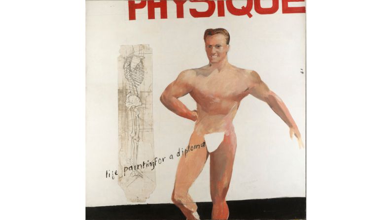 "I was threatened with not getting a diploma at all at The Royal College because they said I hadn't done enough life-painting. So I copied that muscle man out of a magazine," Hockney said of this piece in <a href="index.php?page=&url=http%3A%2F%2Fwww.sothebys.com%2Fen%2Fauctions%2Fecatalogue%2F2007%2Fcontemporary-art-evening-auction-l07024%2Flot.29.html" target="_blank" target="_blank">1962</a>. <br />