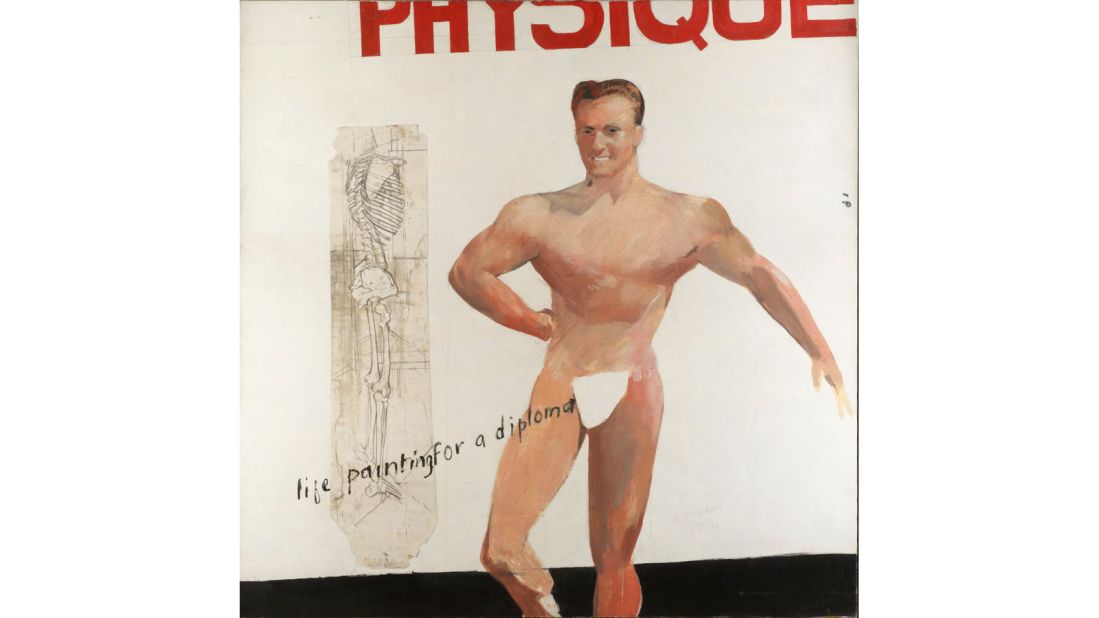 "I was threatened with not getting a diploma at all at The Royal College because they said I hadn't done enough life-painting. So I copied that muscle man out of a magazine," Hockney said of this piece in <a href="http://www.sothebys.com/en/auctions/ecatalogue/2007/contemporary-art-evening-auction-l07024/lot.29.html" target="_blank" target="_blank">1962</a>. <br />