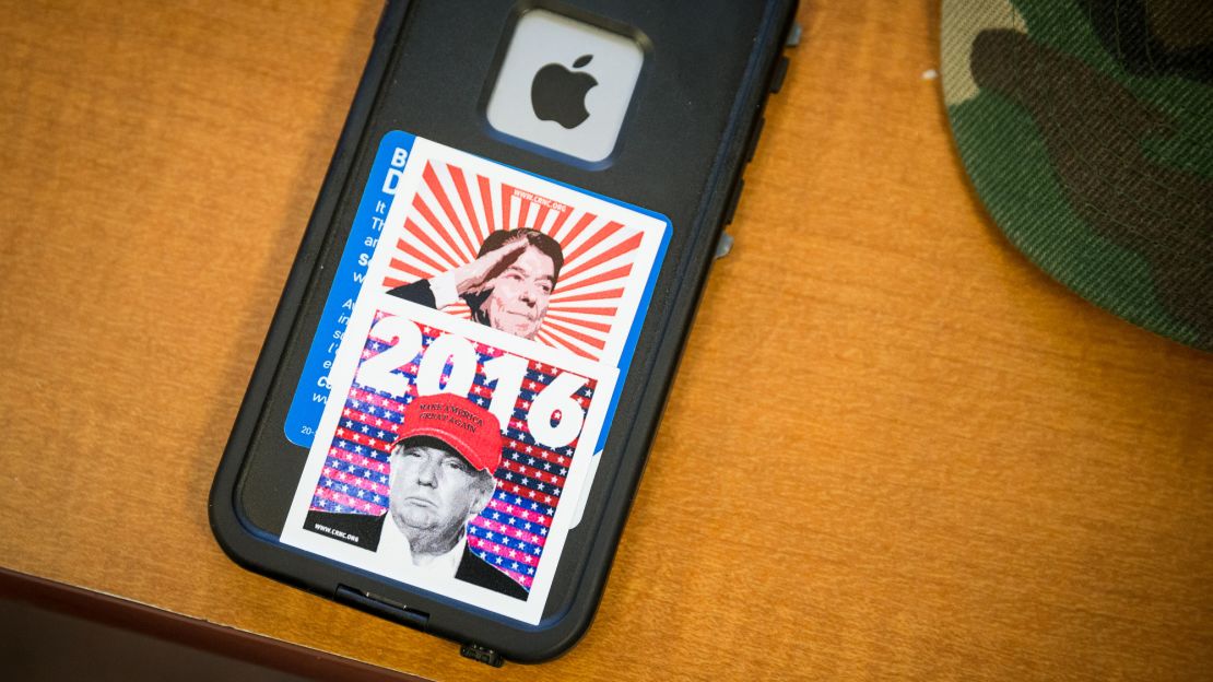 Stickers of famous Republicans make for stylish phone accents among young Republicans.