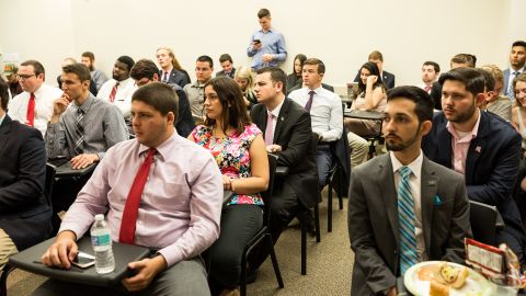 An audience of Florida college Republicans listens to Lauren Cooley speak as she kicks off her "Make Campus Great Again" speaking tour.