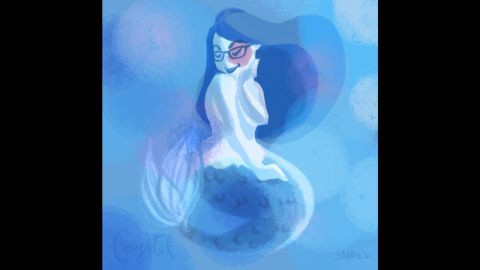 Crystal Hodges invited 50 artists to draw her with her birthmark. Here, she is portrayed as a mermaid by New York artist Michelle Del Rosario.