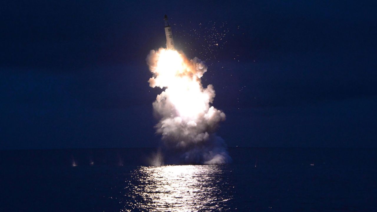 This undated picture released from North Korea's official Korean Central News Agency (KCNA) on August 25, 2016 shows a test-fire of strategic submarine-launched ballistic missile being launched at an undisclosed location. / AFP / KCNA / KNS / South Korea OUT / REPUBLIC OF KOREA OUT  / SOUTH KOREA OUT ---EDITORS NOTE--- RESTRICTED TO EDITORIAL USE - MANDATORY CREDIT "AFP PHOTO/KCNA VIA KNS" - NO MARKETING NO ADVERTISING CAMPAIGNS - DISTRIBUTED AS A SERVICE TO CLIENTS
THIS PICTURE WAS MADE AVAILABLE BY A THIRD PARTY. AFP CAN NOT INDEPENDENTLY VERIFY THE AUTHENTICITY, LOCATION, DATE AND CONTENT OF THIS IMAGE. THIS PHOTO IS DISTRIBUTED EXACTLY AS RECEIVED BY AFP.  /         (Photo credit should read KNS/AFP/Getty Images)