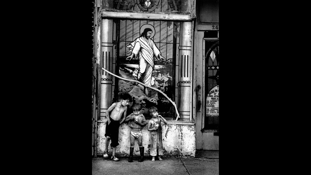 Children eat outside a Coney Island church in 1950.