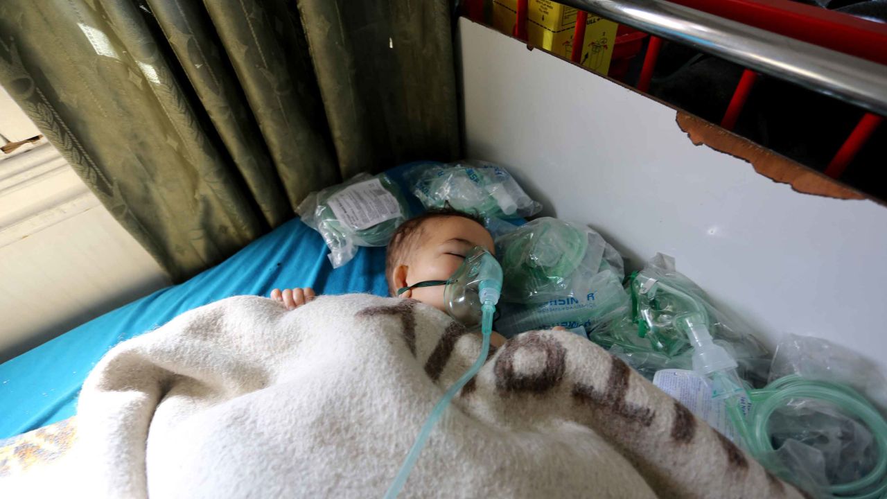A child receives treatment Tuesday at an Idlib province hospital after a suspected chemical attack. 
