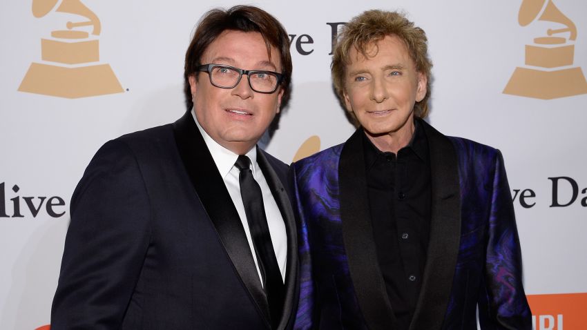 BEVERLY HILLS, CA - FEBRUARY 14:  Garry Kief (L) and singer Barry Manilow attend the 2016 Pre-GRAMMY Gala and Salute to Industry Icons honoring Irving Azoff at The Beverly Hilton Hotel on February 14, 2016 in Beverly Hills, California.  (Photo by Kevork Djansezian/Getty Images)