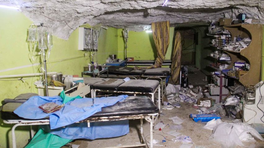 TOPSHOT - A picture taken on April 4, 2017 shows destruction at a hospital room in Khan Sheikhun, a rebel-held town in the northwestern Syrian Idlib province, following a suspected toxic gas attack.A suspected chemical attack killed dozens of civilians including several children in rebel-held northwestern Syria, a monitor said, with the opposition accusing the government and demanding a UN investigation. / AFP PHOTO / Omar haj kadour        (Photo credit should read OMAR HAJ KADOUR/AFP/Getty Images)