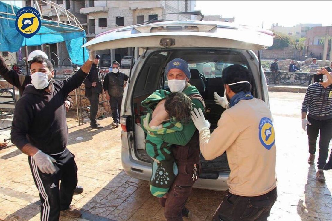 White Helmets transport victims away from the epicenter of the aerial bombardments.