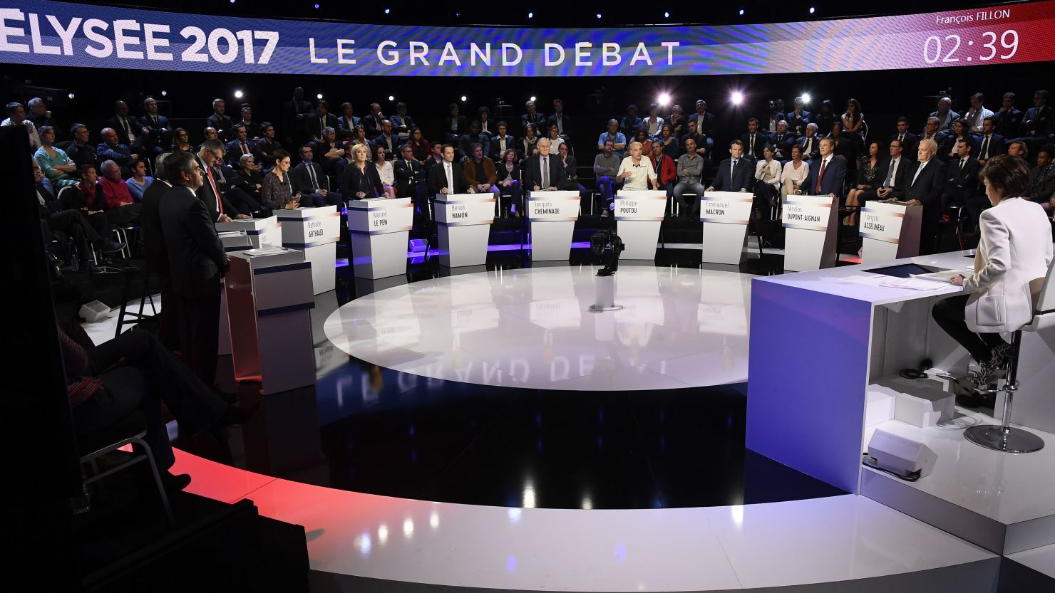 Candidates in the French presidential election take part in a televised debate on April 4, 2017. 