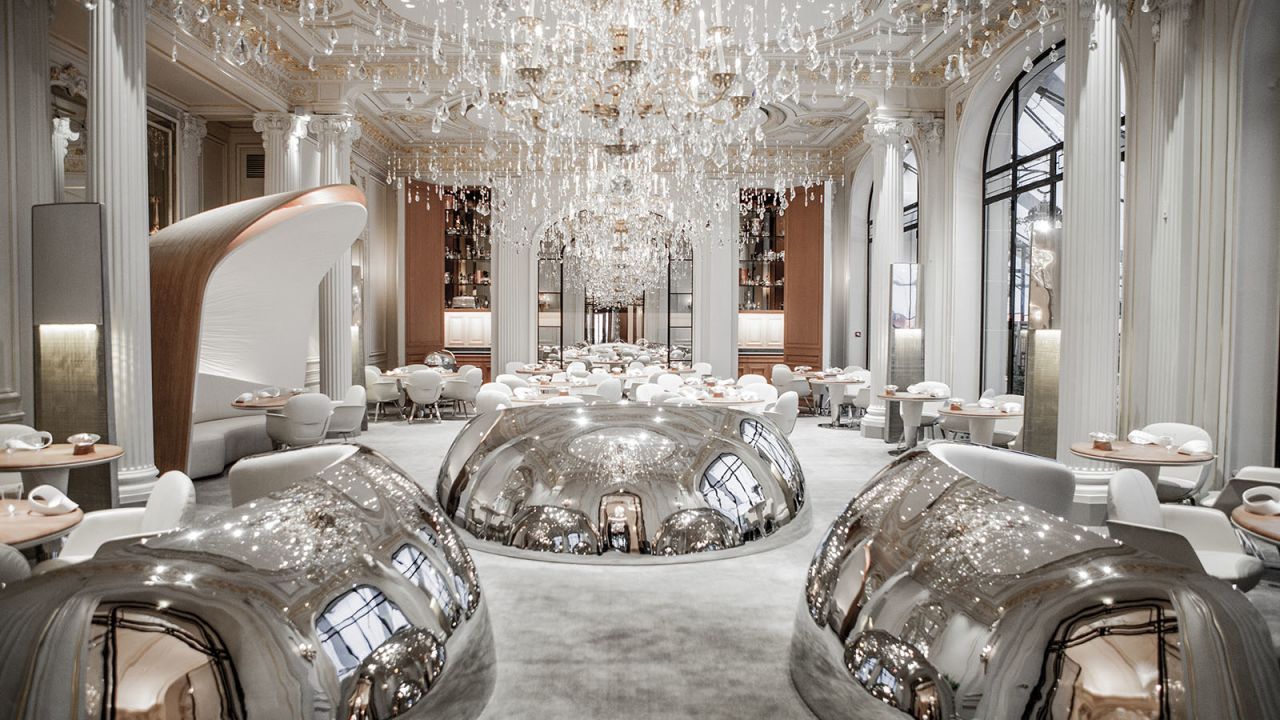 <strong>16. Alain Ducasse Au Plaza Athenee -- Paris, France:</strong> Located in the Plaza Athenee hotel in Paris, the Alain Ducasse Au Plaza Athenee is a dazzling display of chrome and crystal -- and then there's the food.