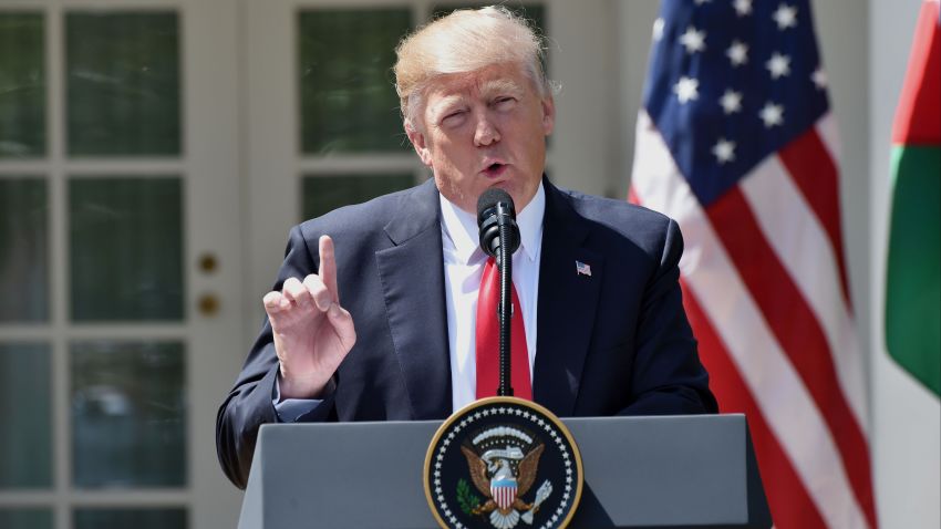 US President Donald Trump speaks during a joint press conference with Jordan's King Abdullah II in the Rose Garden at the White House on April 5, 2017 in Washington,DC. 