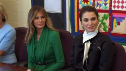 First Lady Melania Trump and Queen Rania of Jordan School visit Excel Academy, a public charter school for girls, in Washington, DC on April 5, 2017.