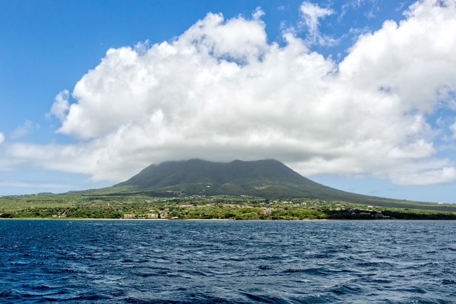 <strong>Nevis from the water</strong> -- The 3,232-foot peak dominates the island and is often shrouded in clouds. 