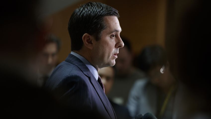 In this photo taken Wednesday, March 22, 2017, House Intelligence Committee Chairman Devin Nunes, R-Calif., gives reporters an update about the ongoing Russia investigation adding that President Donald Trump's campaign communications may have been "monitored" during the transition period as part of an "incidental collection," on Capitol Hill in Washington. Trump is facing new questions about political interference in the investigations into Russian election meddling following reports that White House officials secretly funneled material to the chairman of the House intelligence committee. (AP Photo/J. Scott Applewhite)