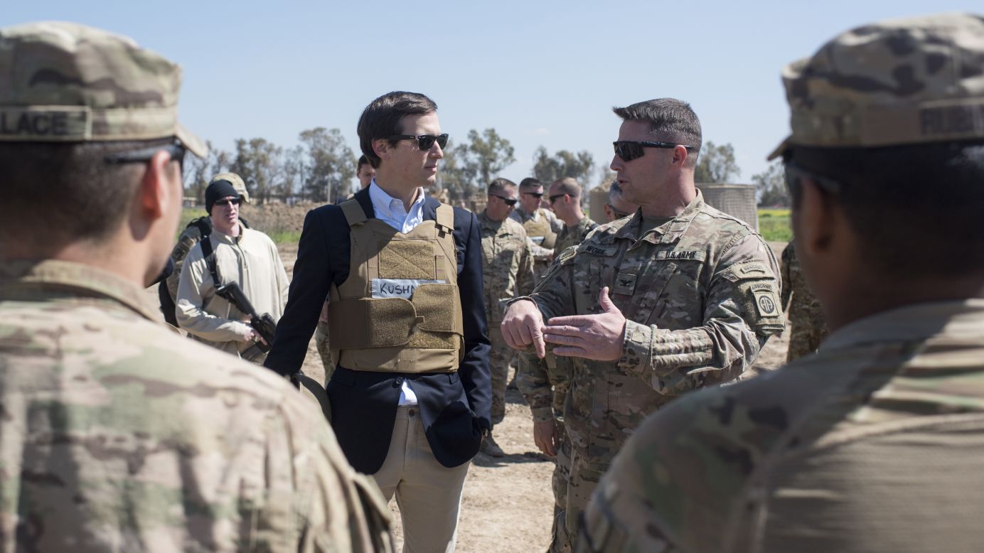 Jared Kushner, a senior adviser to President Donald Trump, chats with a US service member in Iraq on Tuesday, April 4. Kushner, who is also Trump's son-in-law, <a href="http://www.cnn.com/2017/04/02/politics/jared-kushner-iraq/index.html" target="_blank">was invited to Iraq</a> by Joseph Dunford, the chairman of the Joint Chiefs of Staff. 