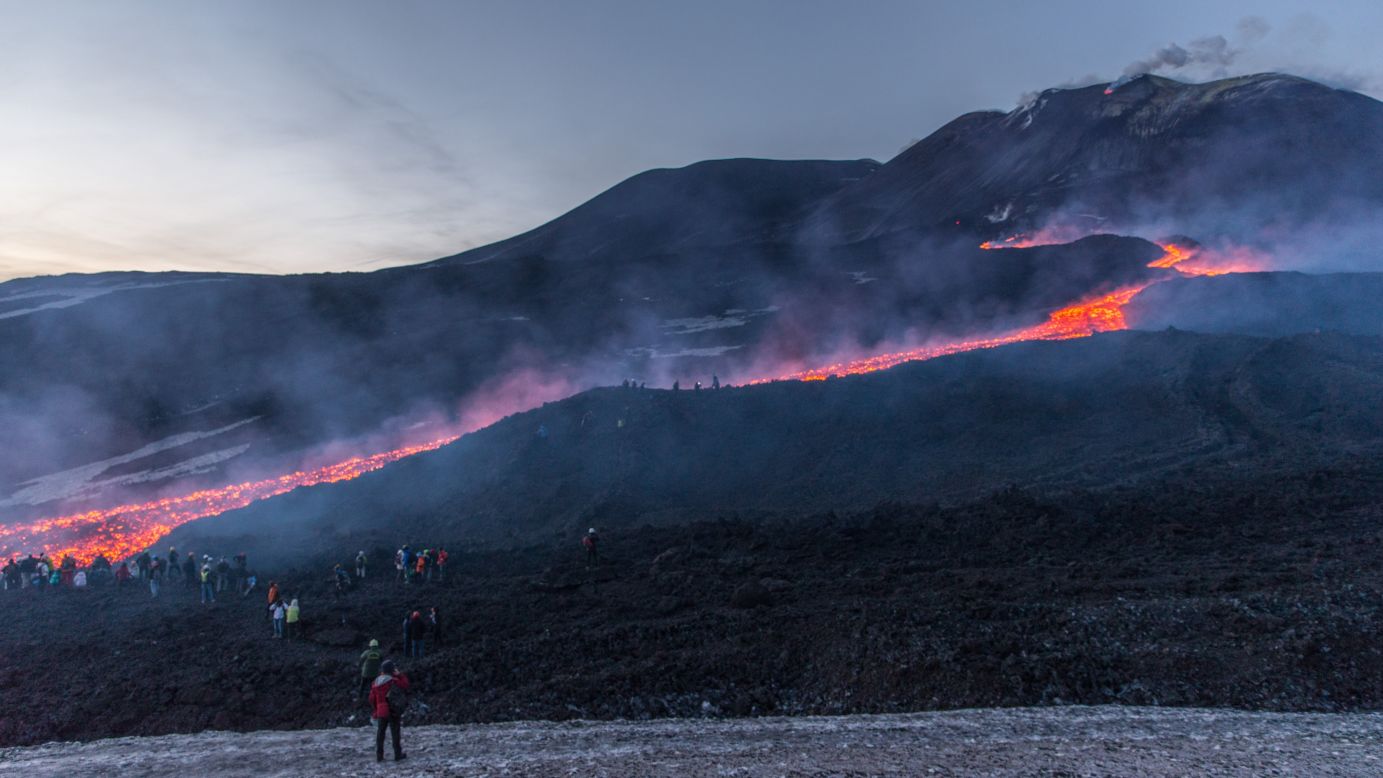 Lava flows from Mount Etna, Europe's largest active volcano, on Sunday, April 2. The volcano is in Catania, Italy.
