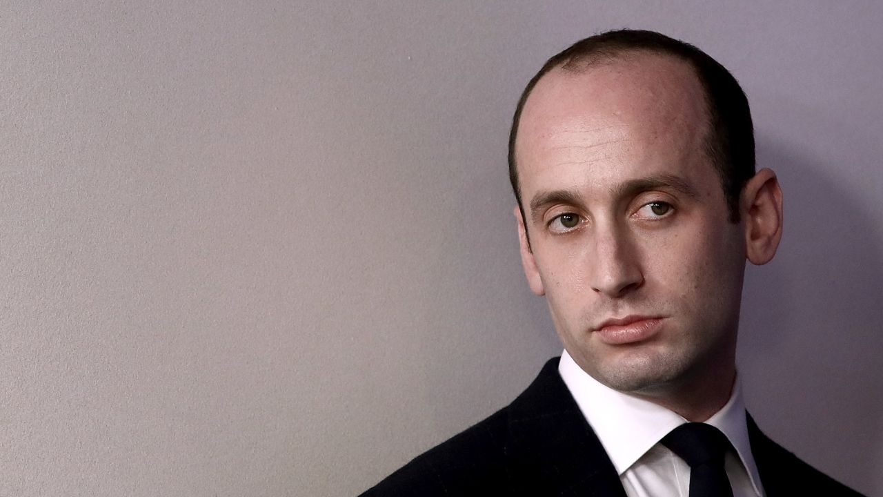 Senior advisor to U.S. President Donald Trump Stephen Miller watches as U.S. Attorney General Jeff Sessions delivers remarks during the daily White House press briefing March 27, 2017 in Washington, DC.