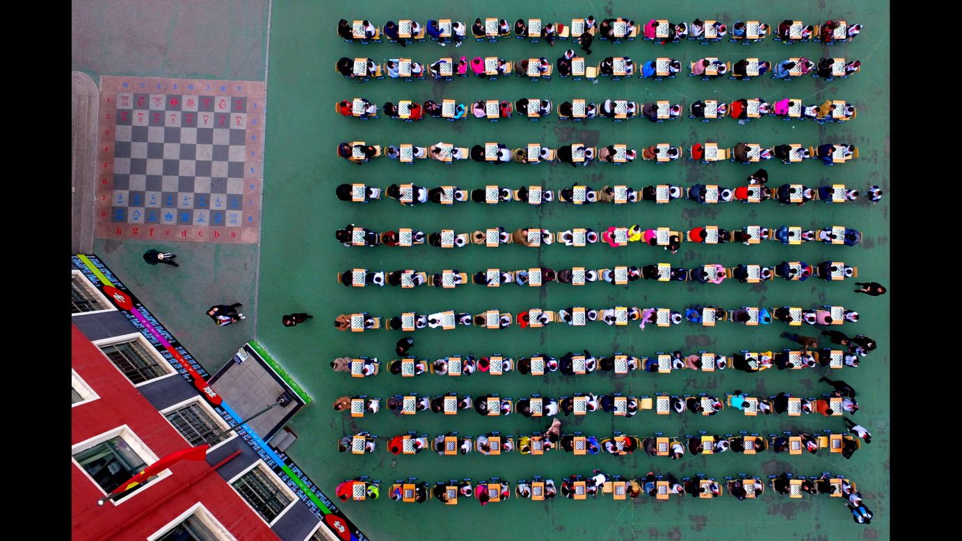 A chess contest is held at a primary school in Shenyang, China, on Thursday, April 6.