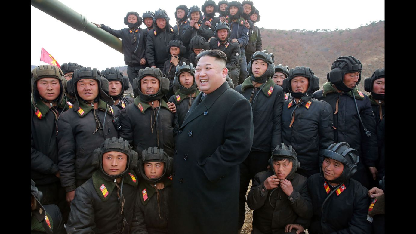 This undated picture, released by North Korea's state-run news agency on Saturday, April 1, shows North Korean leader Kim Jong Un at a tank crew competition.
