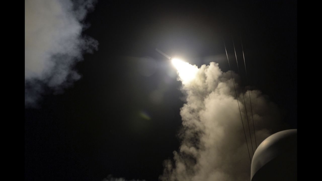 A Tomahawk missile is fired by the USS Porter. When announcing the attacks, Trump said it is vital to the "national security of the United States to prevent and deter the spread and use of deadly chemical weapons."
