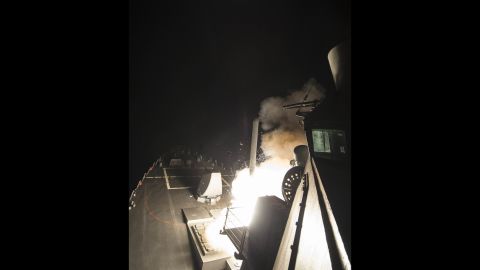 Another view of a missile being launched from the USS Ross.