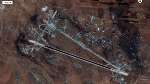 A satellite photograph shows the target of the US airstrike -- Al Shayrat airfield in Syria.