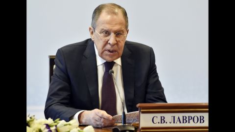Russian Foreign Minister Sergey Lavrov speaks on Friday, April 7, during a news conference in Tashkent, Uzbekistan. Responding to a <a href="http://us.cnn.com/2017/04/06/politics/donald-trump-syria-military/index.html" target="_blank">US missile strike on a Syrian airbase</a>, he said, "I am particularly disappointed by the way this damages US-Russia relations. I don't think this will lead to an irreversible situation."