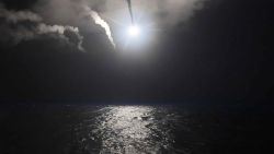 MEDITERRANEAN SEA - APRIL 7:  In this handout provided by the U.S. Navy,The guided-missile destroyer USS Porter fires a Tomahawk land attack missile on April 7, 2017 in the Mediterranean Sea. The USS Porter was one of two destroyers that fired a total of 59 cruise missiles at a Syrian military airfield in retaliation for a chemical attack that killed scores of civilians this week. The attack was the first direct U.S. assault on Syria and the government of President Bashar al-Assad in the six-year war there.  (Photo by Ford Williams/U.S. Navy via Getty Images)