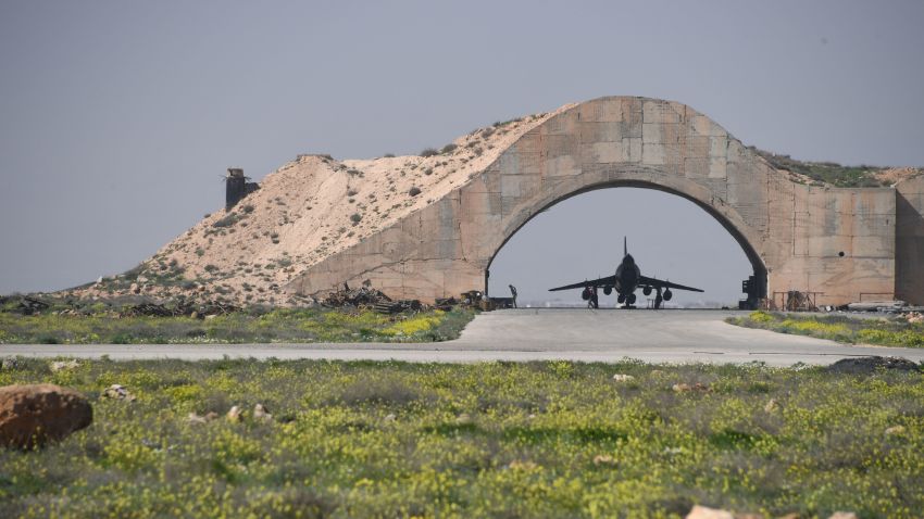 3067918 04/07/2017 The United States launched a military strike on a Syrian airbase Thursday. A plane in a shelter. Mikhail Voskresenskiy/Sputnik via AP