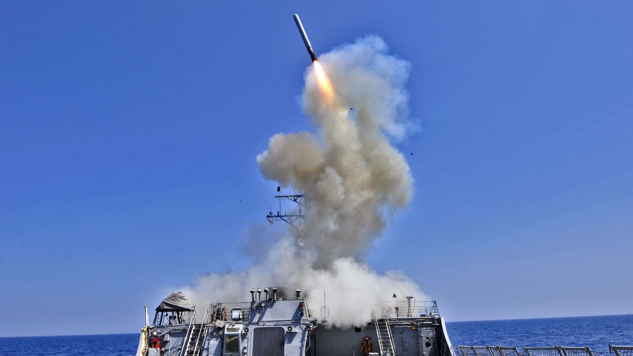 The US Navy guided-missile destroyer USS Barry launches a Tomahawk on March 29, 2011, from the Mediterranean Sea.