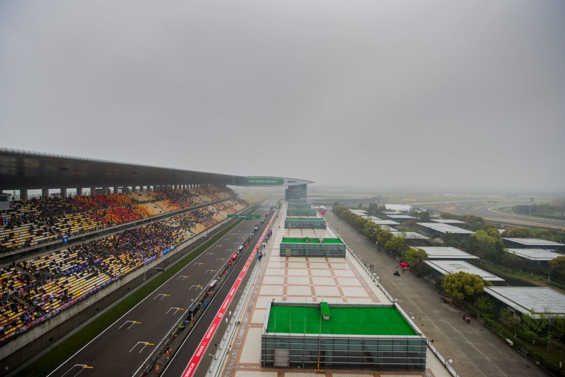 Low clouds hang over the Shanghai International Circuit.