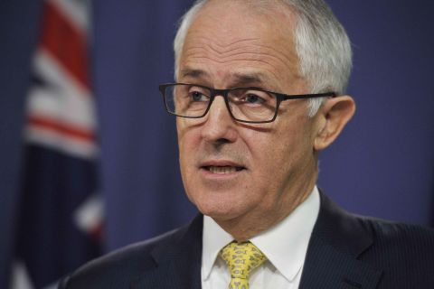Australian Prime Minister Malcolm Turnbull speaks during a news conference in Sydney. He said Australia "strongly supports the swift and just response of the US" to the recent chemical attack in Syria's Idlib province. He added that Australia was "not involved in the strike" but was informed by the US about the action shortly before it was carried out.