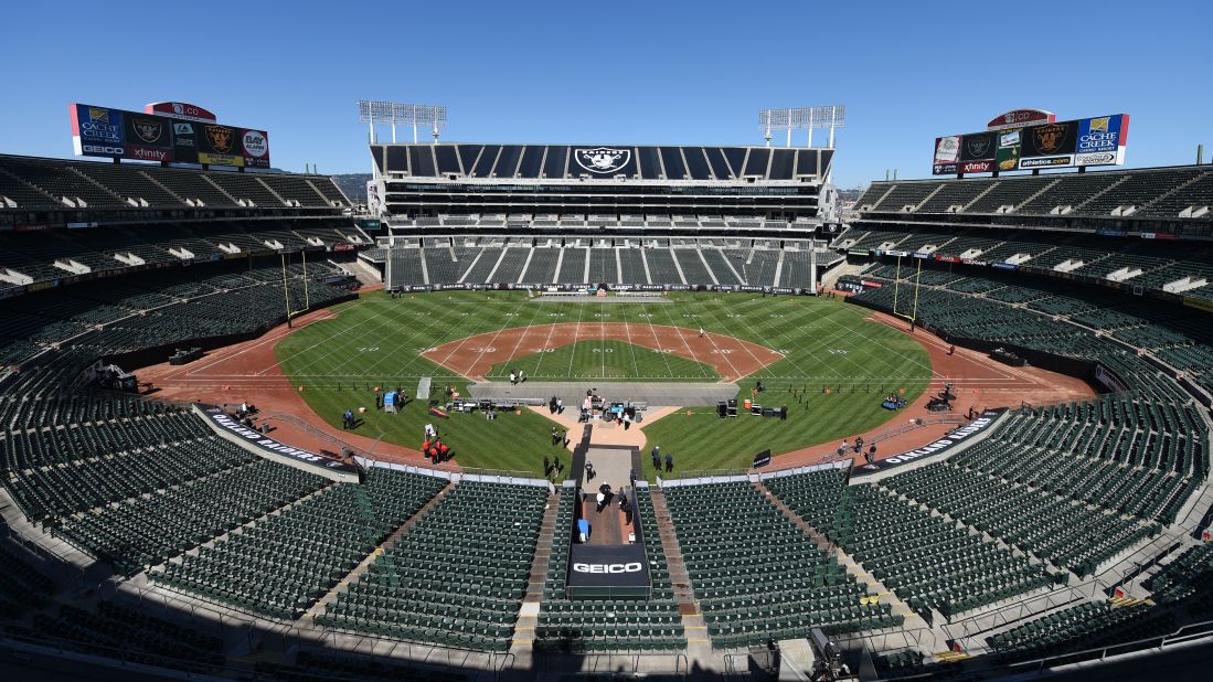 The 1960s ushered in multipurpose stadiums, which MLB teams commonly shared with NFL teams. The only one still in use is in northern California, where the Oakland-Alameda County Coliseum is used by MLB's Oakland Athletics and the NFL's Oakland -- <a href="http://money.cnn.com/2017/03/27/news/nfl-raiders-las-vegas-move/" target="_blank">though soon to be Las Vegas</a> -- Raiders.