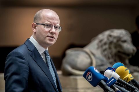 Czech Prime Minister Bohuslav Sobotka holds a news conference in Prague, Czech Republic. Sobotka expressed his support for President Trump's launch of missile strikes.