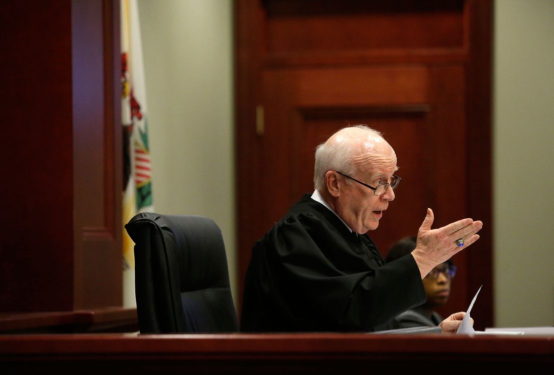 Judge William Brady talks during McCullough's certificate of innocence hearing.