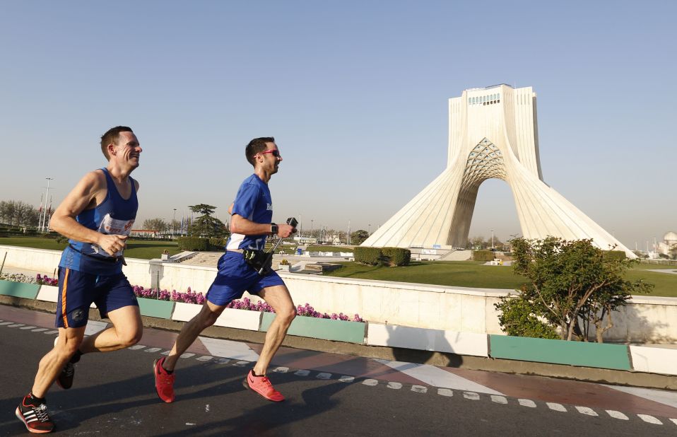 Athletes began the marathon at the city's Azadi Stadium and also passed the Azadi Tower, one of Iran's most famous landmarks. Local authorities blocked the roads in order for the event to take place.