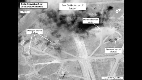 This satellite image, released by the US Department of Defense, is a damage assessment photo of the Shayrat airfield.