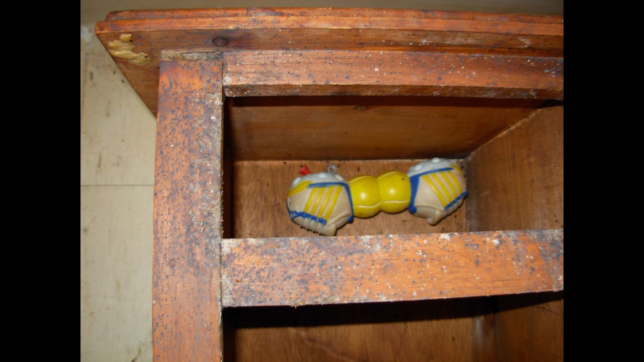 This nightstand shows a massive infestation of bedbugs. "The white spots are excreted urea from unfed insects while the black spots are from insects that have fed," Ridge said.<br /><br />Although this case is obviously extreme, bedbugs can attack anyone, from the richest to the poorest. "Bedbugs do not select people based on cleanliness, race or socioeconomic status," Ridge said. <br /><br />The world's best hitchhikers, bedbugs arrive in our homes via suitcases, backpacks and shoes, so finding their presence should not be "an indication of dirtiness, nor should it be considered shameful," Ridge stressed.