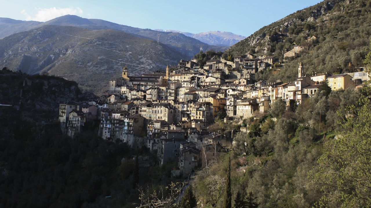 The sun sets on the medieval mountain village of Saorge.