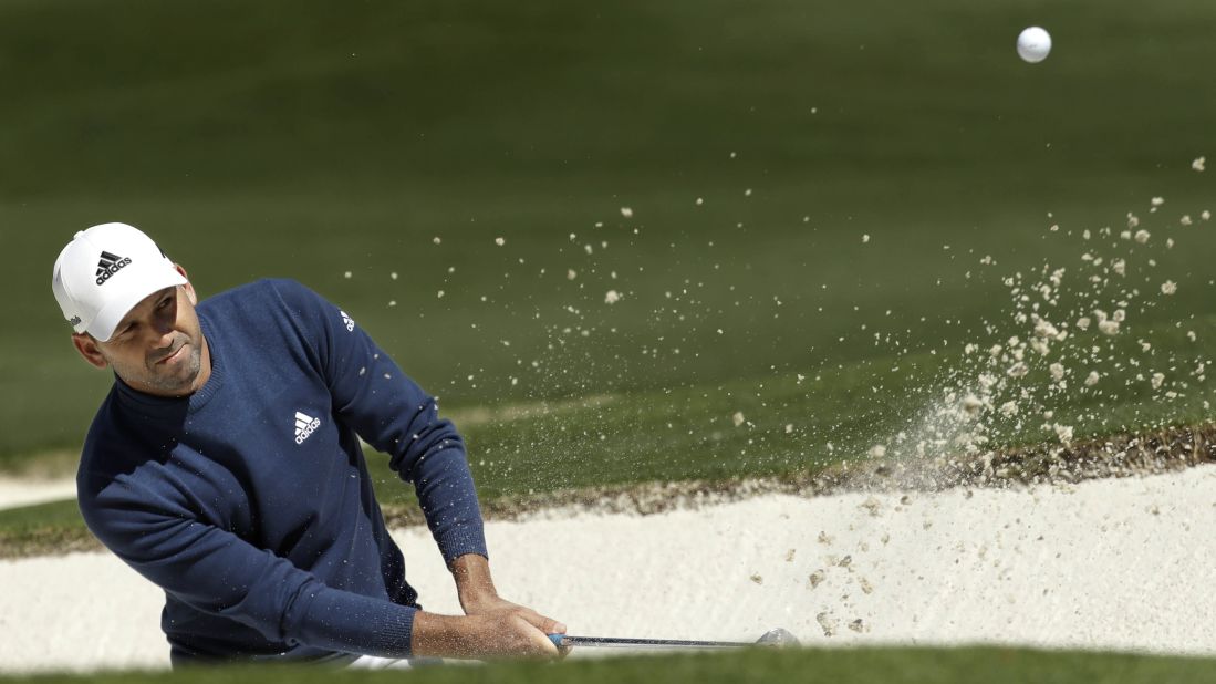 Garcia hits out of a bunker on Friday. He shot a 3-under 69.