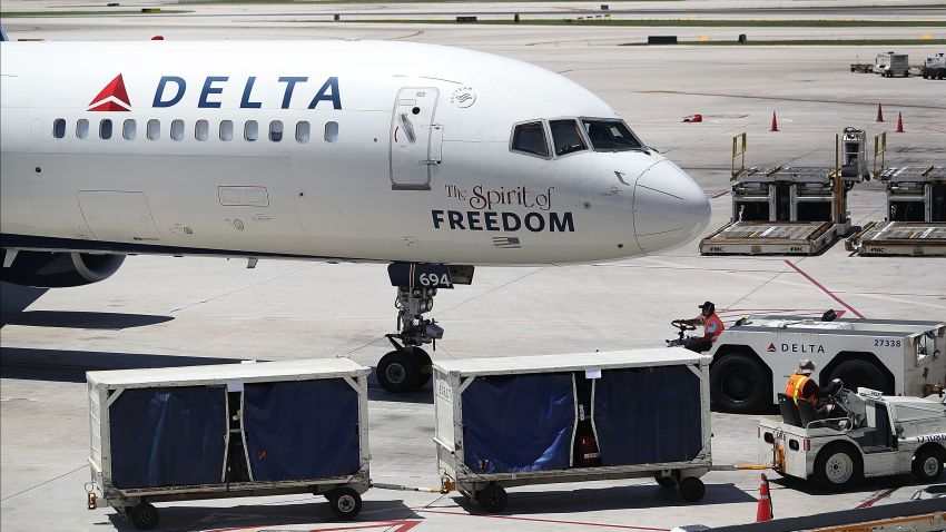 A Delta airlines plane is seen on the tarmac of the Fort Lauderdale-Hollywood International Airport on July 14, 2016 in Fort Lauderdale, Florida.