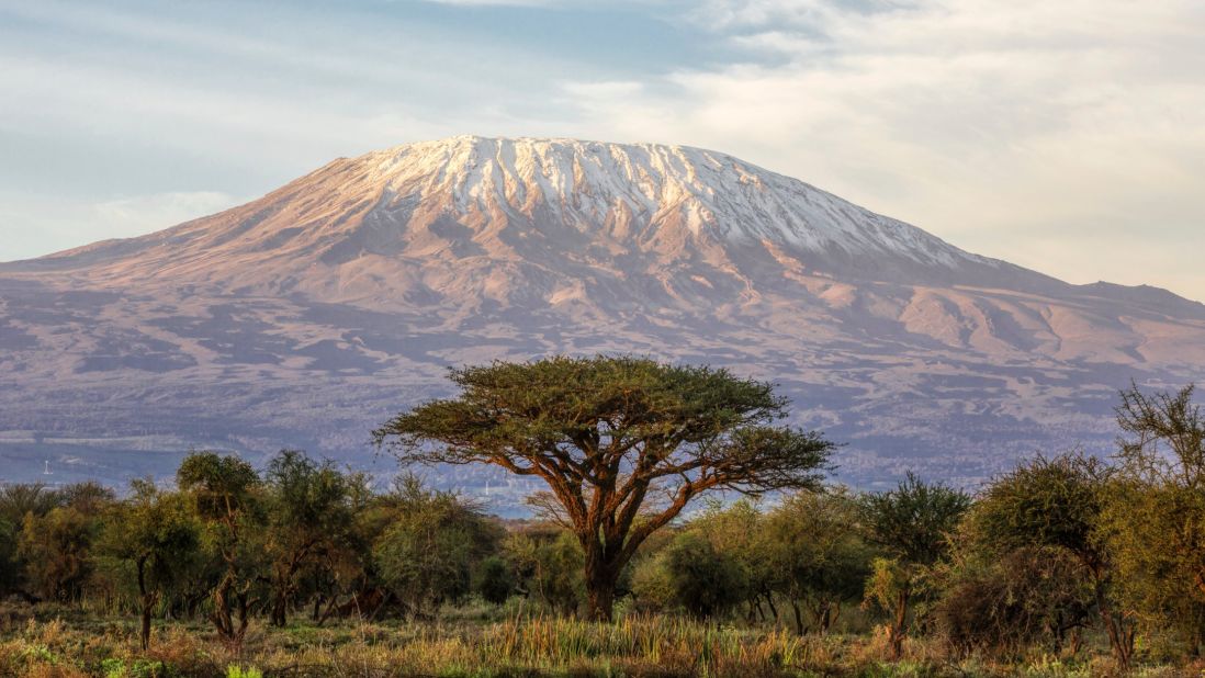 This is a classic view of Tanzania's Mount Kilimanjaro from Amboseli in Kenya.