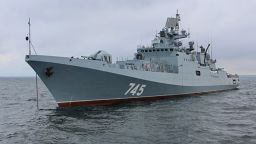 The Russian frigate, the Admiral Grigorovich. The ship, which is armed with cruise missiles, was reportedly entering the Mediterranean en route to a logistics site in Syria, Russian state media said.