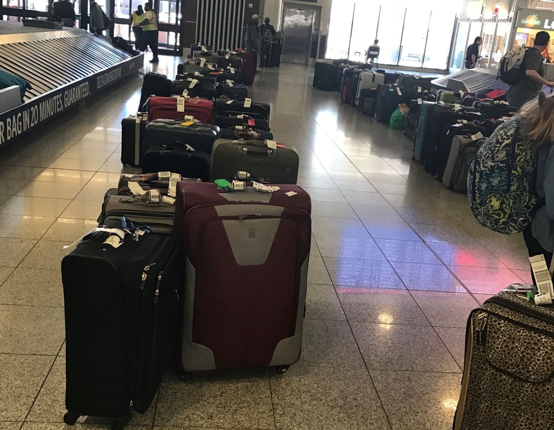 Hundreds of unclaimed bags sat at Atlanta's Hartsfield-Jackson airport on Saturday.