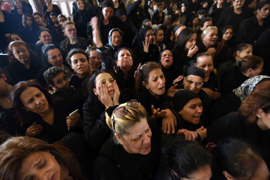 Mourners in Alexandria at a funeral for the blast victims.