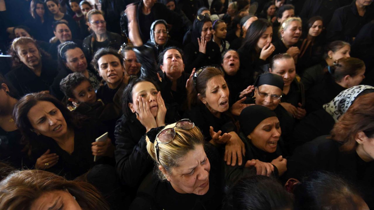 Mourners in Alexandria at a funeral for the blast victims.